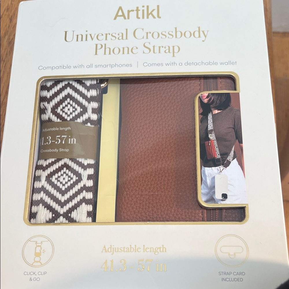 Brown and White Crossbody Phone Strap with detachable wallet